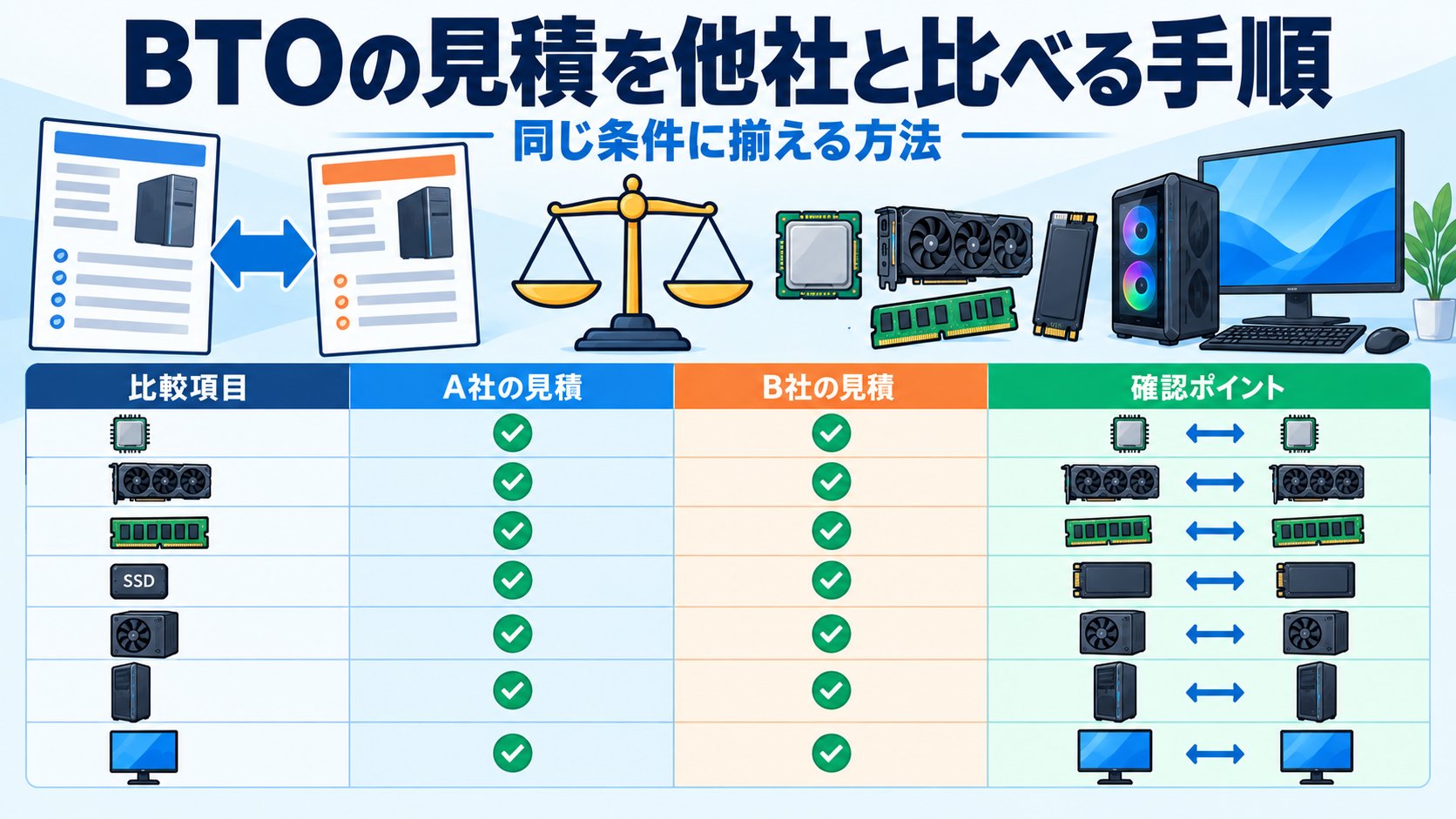 BTOの見積を他社と比べる手順｜同じ条件に揃える方法