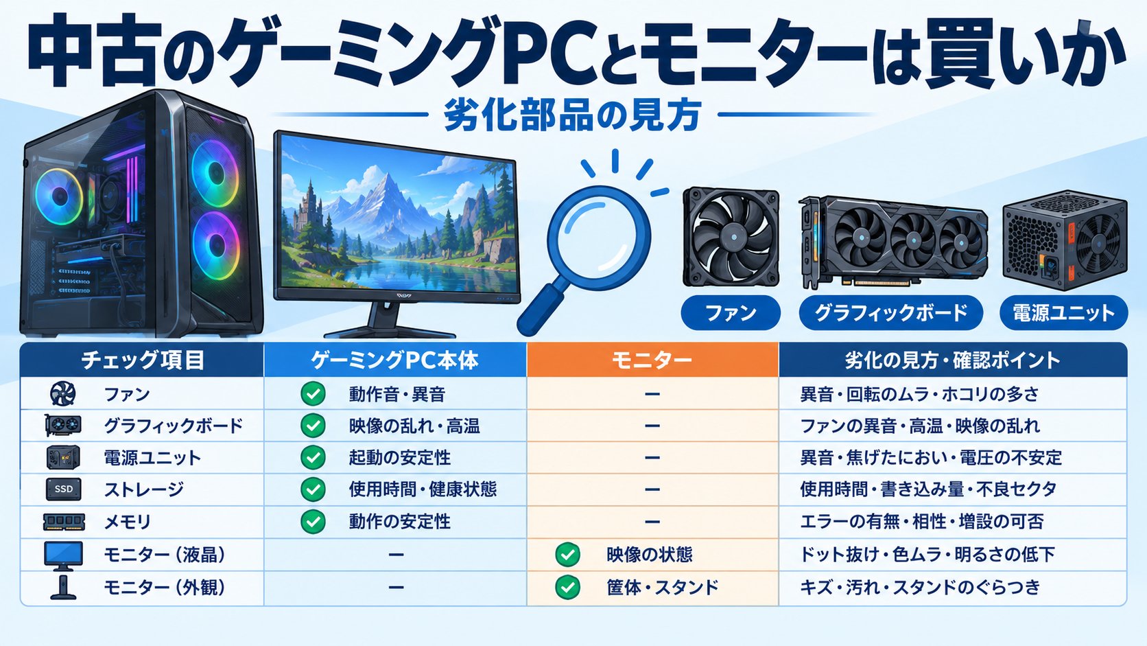 中古のゲーミングPCとモニターは買いか｜劣化部品の見方