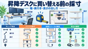昇降デスクに買い替える前の採寸｜幅・奥行き・高さの出し方