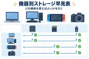 機器別ストレージ早見表｜どの規格を買えばよいかを引く