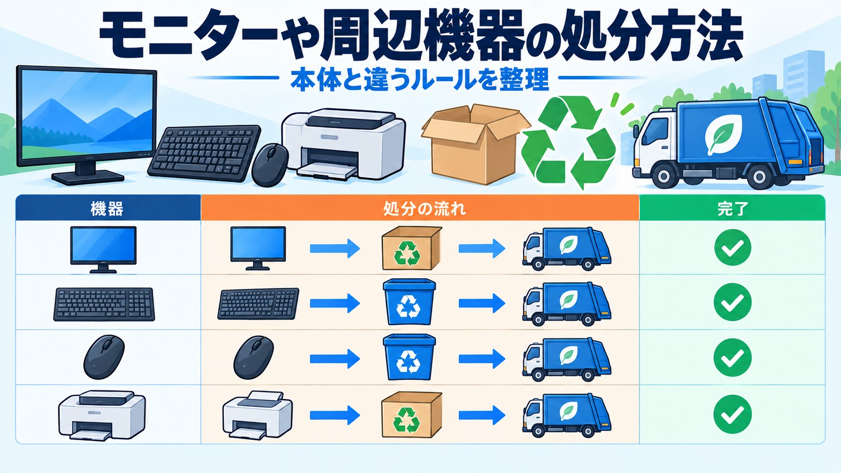 モニターや周辺機器の処分方法|本体と違うルールを整理